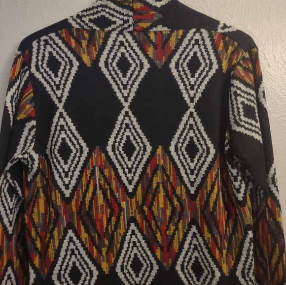 Yak & Yeti Open Cardigan Sweater Black Geometric Diamond S/M Nepal - Picture 6 of 11
